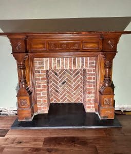 Middleton blend brick fireplace herringbone