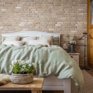 Sandalwood brick slips bedroom feature wall