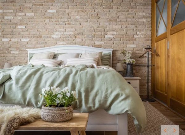 Sandalwood brick slips bedroom feature wall