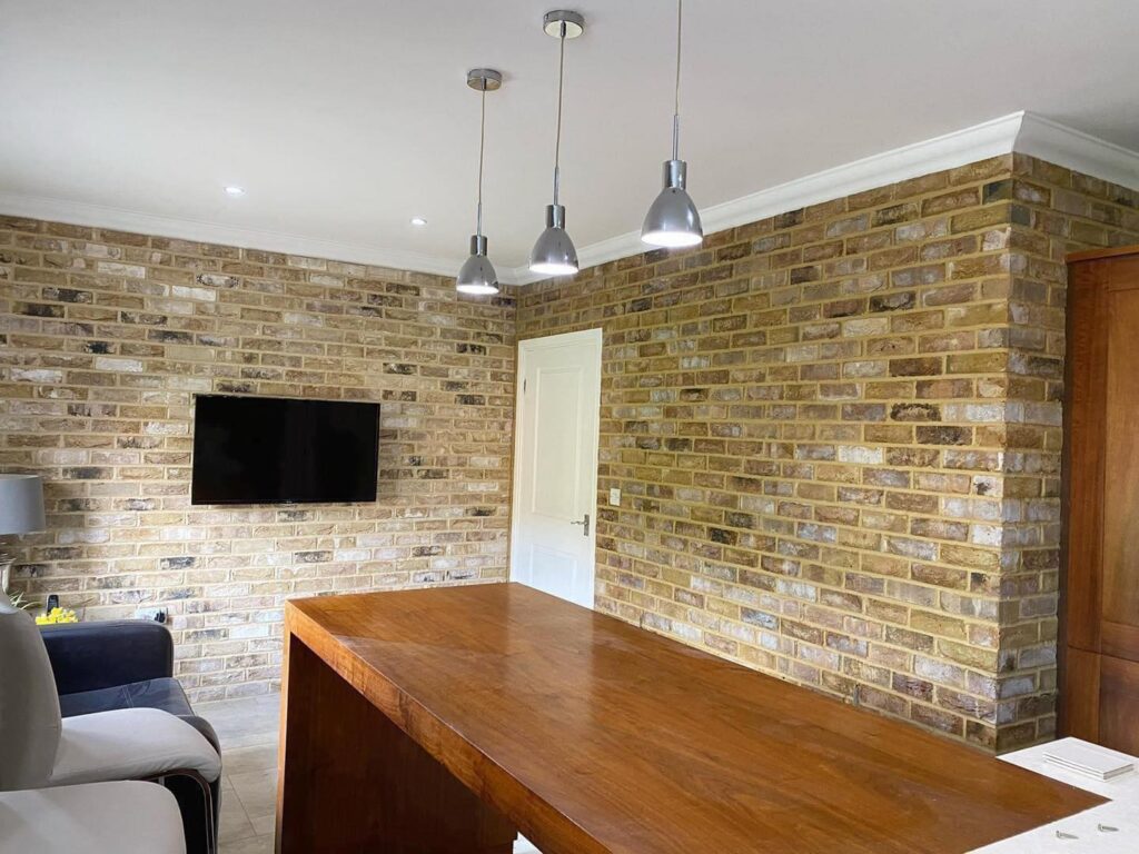 feature wall london brick slips and brick tiles in kitchen